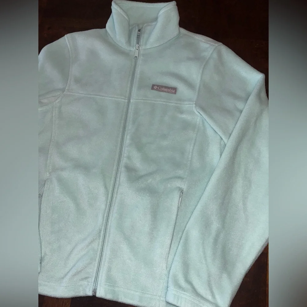 Columbia Benton Springs Full Zip Fleece Jacket Women’s XS Mint Blue Small Spot - Picture 5 of 12
